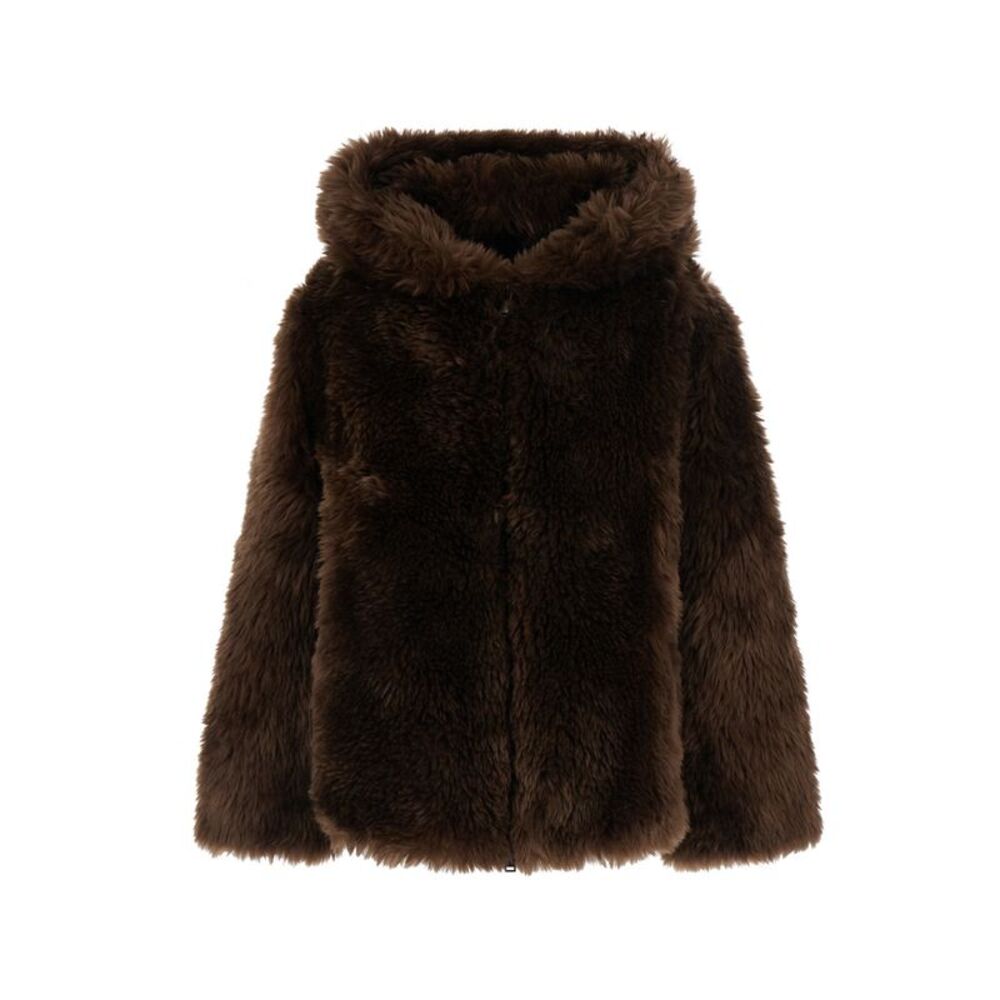 P.A.R.O.S.H. Women Brown Shearling Jacket With Hood In Ecofur For Women